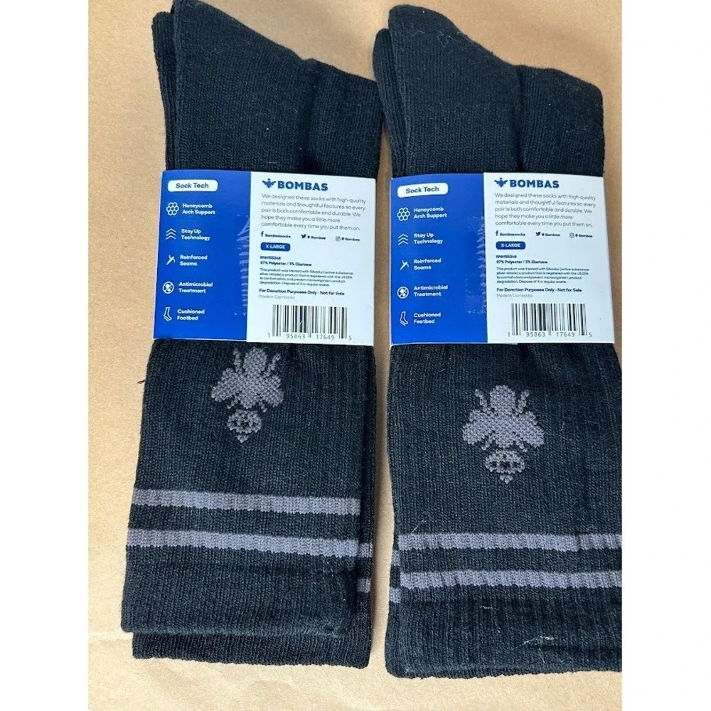 Bombas Men Performance Calf Socks 2 Pair Set Black Grey XL Honeycomb Support NEW